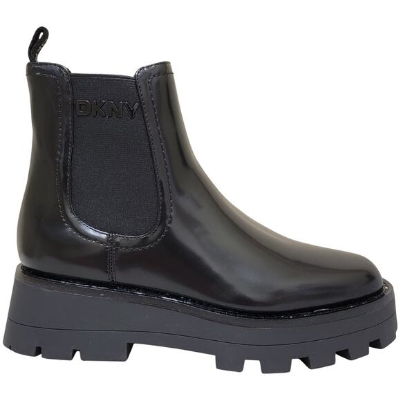 DKNY Women Senni Lug Sole Chunky Chelsea Boots Size US 5M Black Faux Leather - Picture 3 of 6